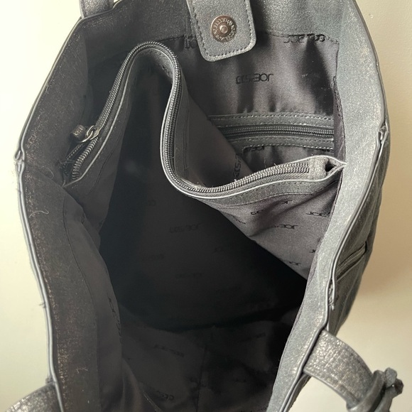 Joe's Jeans Black/Silver metallic Threads Fabric Tote Shoulder Bag purse - Picture 7 of 11